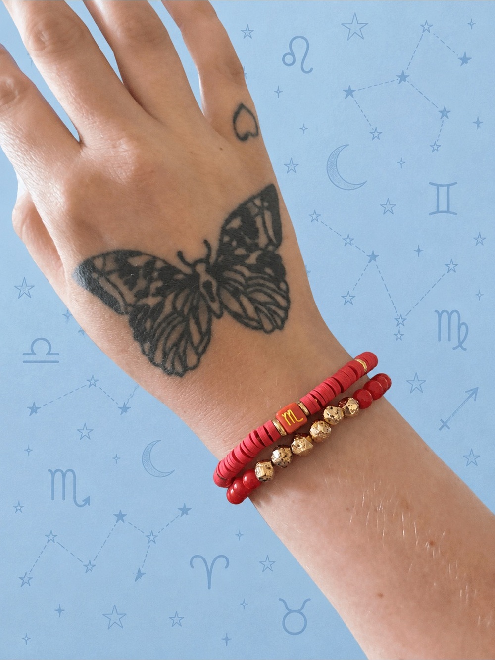 Handmade Red & Gold Scorpio Zodiac Bracelet Set 8”/9”